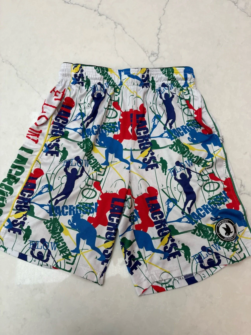 Boys Athletic Lacrosse Print Flow Shorts - White Multi
